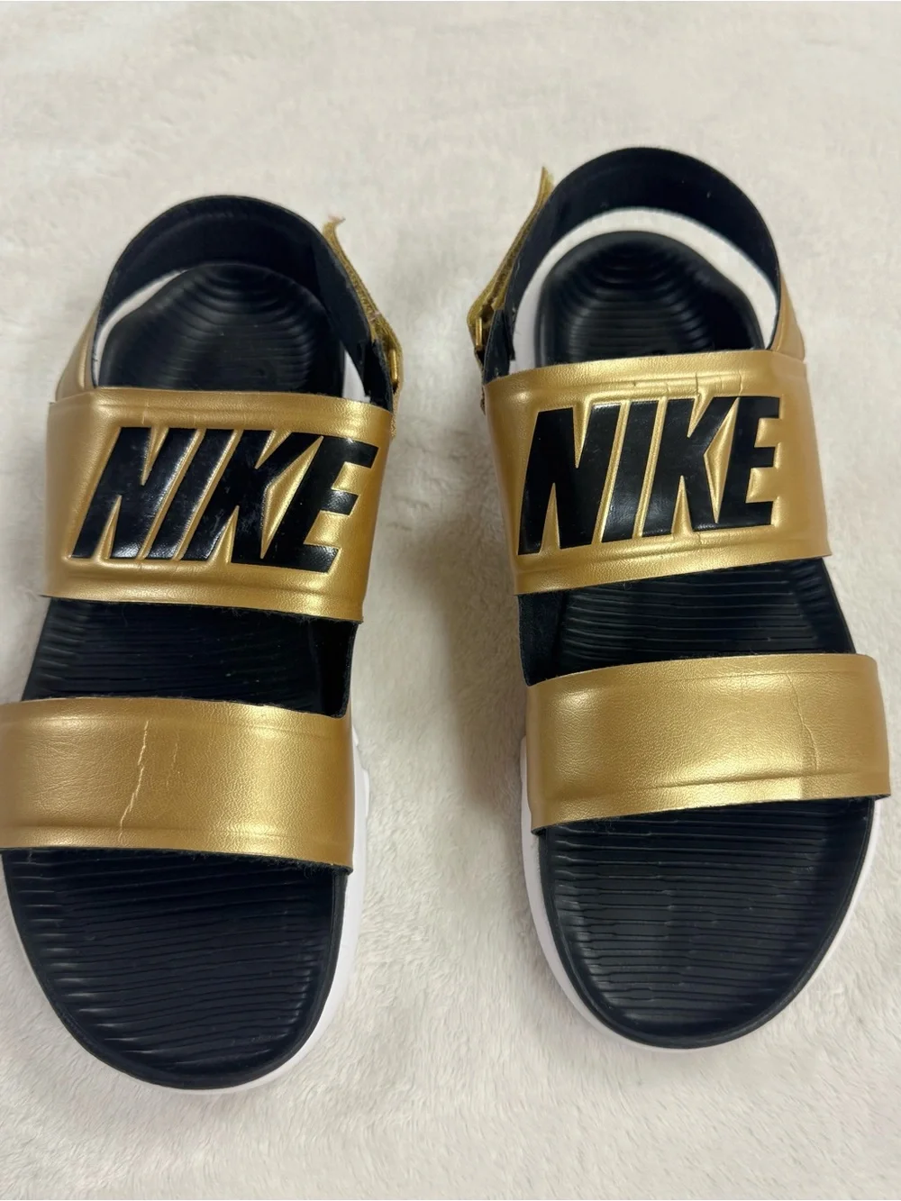 Nike Gold and Black Adjustable Strap Sandals